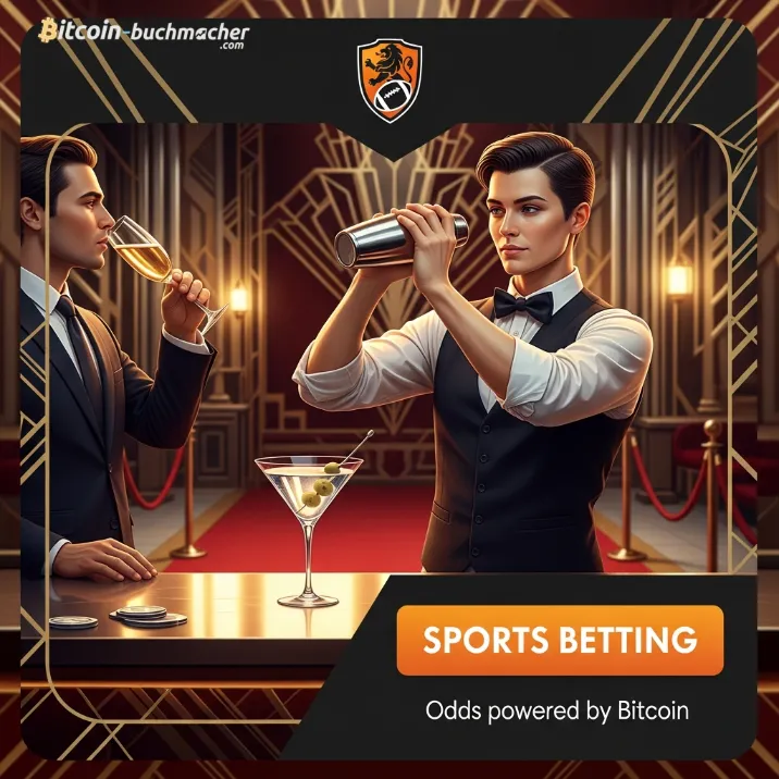 Eine stilvolle Bar-Szene, die für Krypto-Sportwetten auf die Weltmeisterschaft 2026 wirbt und die Vorteile von Bitcoin-Zahlungen hervorhebt.
