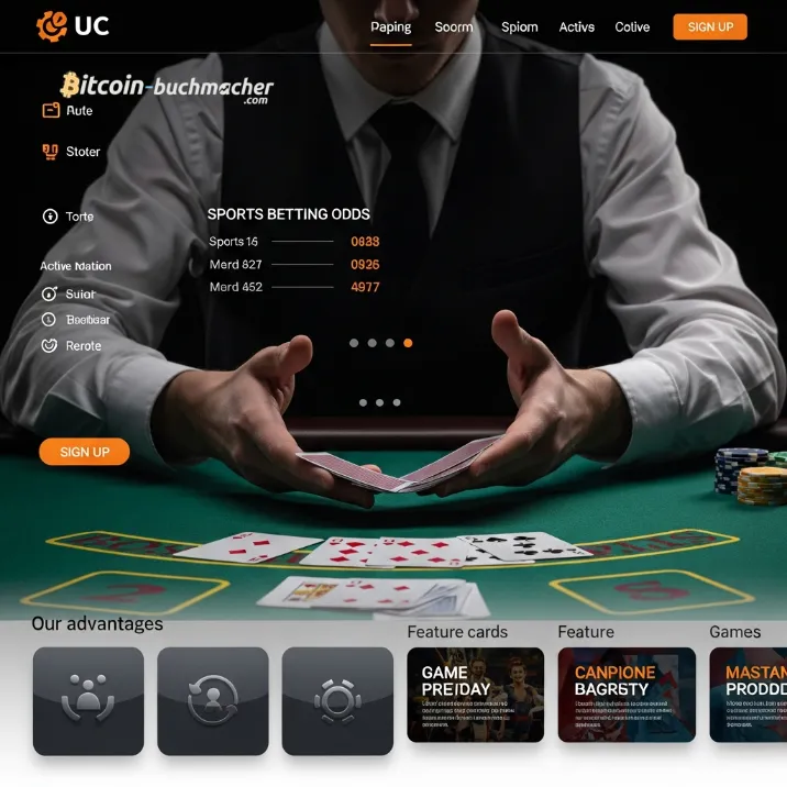 Detaillierte Ansicht einer Krypto-Wettplattform-Oberfläche mit Spielkarten auf einem grünen Tisch und Sportwetten-Quoten für Fußball.